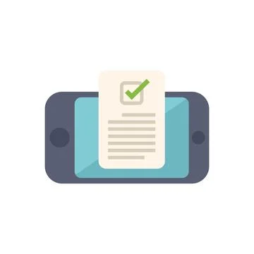 Smartphone displaying document with green check mark confirming validation Stock Illustration