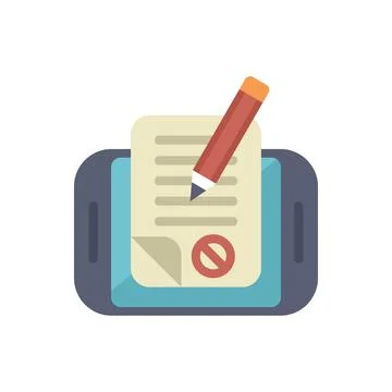 Smartphone displaying document with pencil drawing forbidden symbol for dig.. 스톡 일러스트