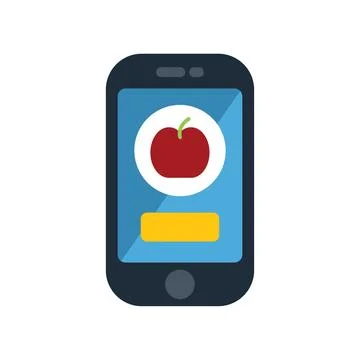 Smartphone displaying food delivery application with red apple icon Stock Illustration