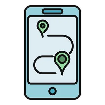 Smartphone displaying gps navigation route with location pins Stock Illustration