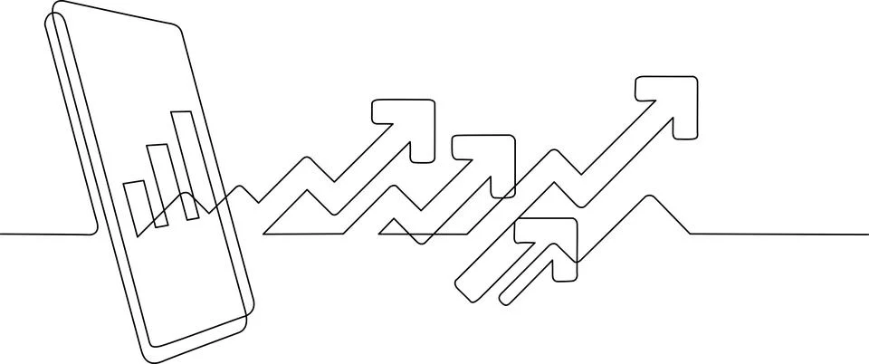 Smartphone displaying graph trends Vector Stock Illustration