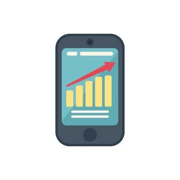 Smartphone displaying growing bar graph with upward arrow Illustrazione stock