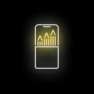 Smartphone displaying growing financial graph neon outline Stock Illustration