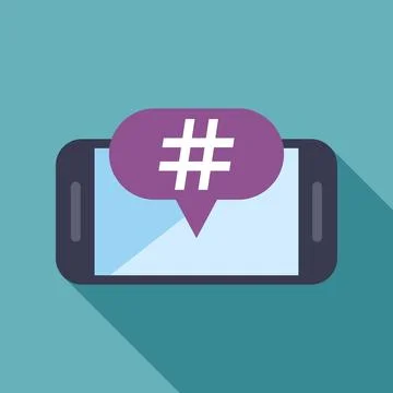 Smartphone displaying hashtag in speech bubble social media Stock Illustration