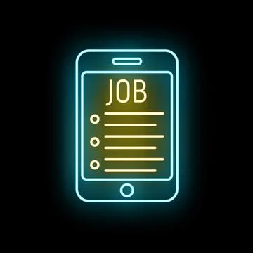 Smartphone displaying job search application with neon glowing interface 스톡 일러스트