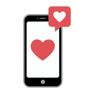 Smartphone displaying a large red heart with a notification bubble Stock Illustration