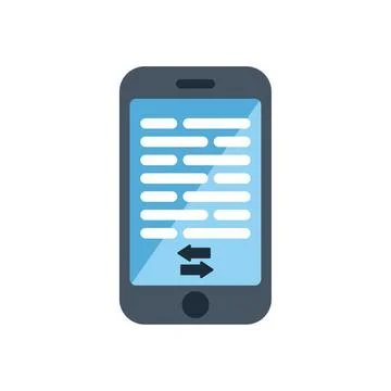 Smartphone displaying lines of text and horizontal arrows for scrolling or .. Illustrazione stock