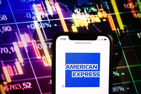 Smartphone displaying logo of American Express Stock Photos