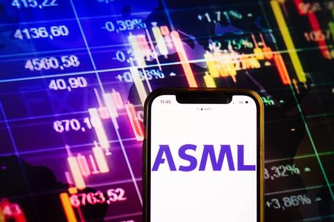 Smartphone displaying logo of ASML Holding Stock Photos