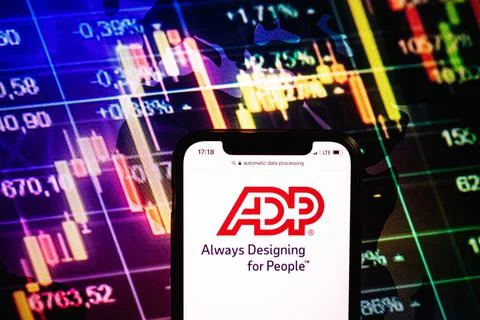 Smartphone displaying logo of Automatic Data Processing company Stock Photos