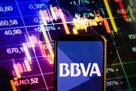 Smartphone displaying logo of BBVA Stock Photos