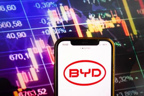 Smartphone displaying logo of BYD Co Ltd Stock Photos