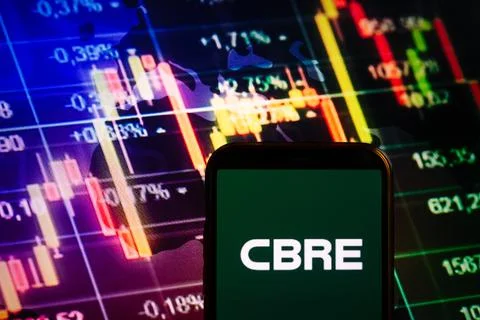 Smartphone displaying logo of CBRE Group Stock Photos