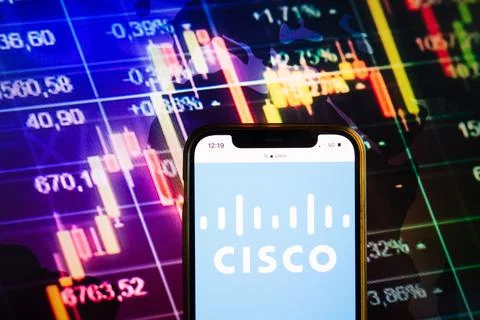 Smartphone displaying logo of Cisco Systems Inc Stock Photos