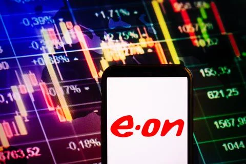 Smartphone displaying logo of E.ON company Stock Photos