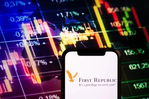 Smartphone displaying logo of First Republic Bank Stock Photos