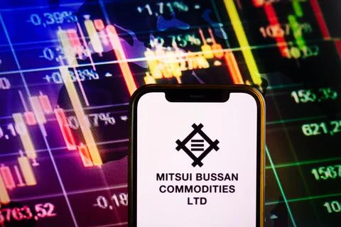 Smartphone displaying logo of Mitsui Bussan Commodities Stock Photos