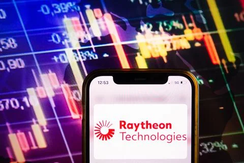 Smartphone displaying logo of Raytheon Technologies Corporation Stock Photos