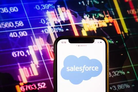 Smartphone displaying logo of Salesforce Inc Stock Photos