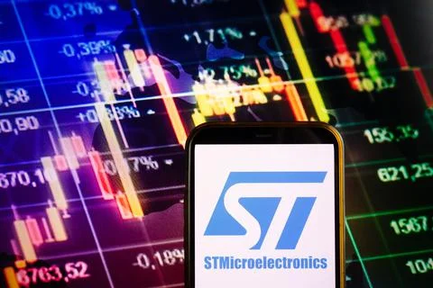 Smartphone displaying logo of STMicroelectronics Stock Photos
