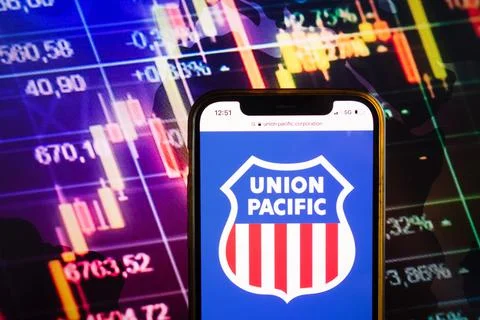 Smartphone displaying logo of Union Pacific Corporation Stock Photos