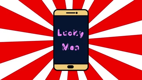 Smartphone Displaying " Lucky Man" Text on Red and animation White Radial B.. Stock Footage 321738537