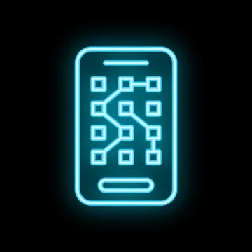 Smartphone displaying mobile app algorithm in neon light Illustration