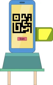 Smartphone Displaying Multifunctional QR Code with Scan Button in Minimalis.. Stockillustratie