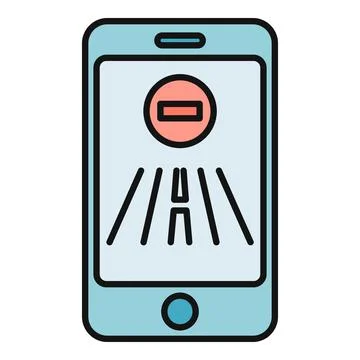 Smartphone displaying navigation app with road closed sign 스톡 일러스트
