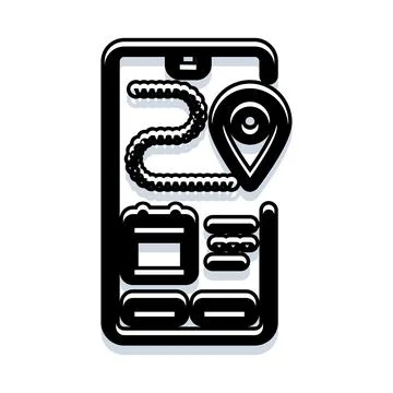 Smartphone displaying navigation route and pinned location Illustrazione stock