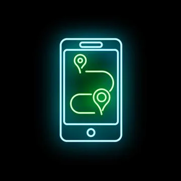 Smartphone displaying navigation route with location pins Illustrazione stock