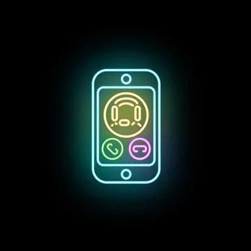 Smartphone displaying neon call screen with headset icon Stock Illustration