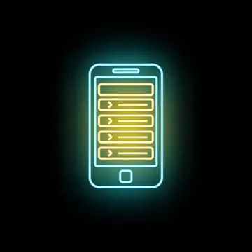 Smartphone displaying neon glowing mobile app list menu Stock Illustration