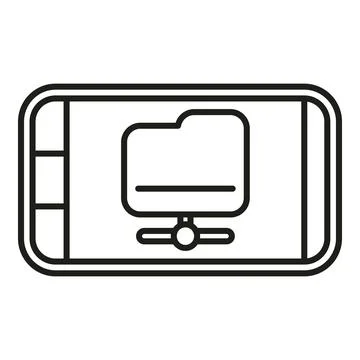 Smartphone displaying network shared folder icon outline Illustrazione stock