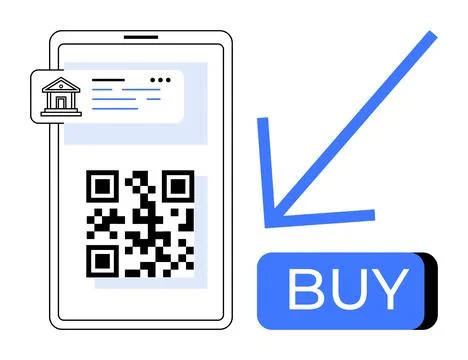Smartphone Displaying QR Code for Mobile Payment with Highlighted Buy Button Stockillustratie
