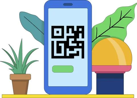 Smartphone Displaying QR Code with Modern Decor Elements in a Simple Techno.. Stock Illustration