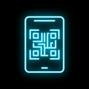 Smartphone displaying a qr code in neon light style Stock Illustration