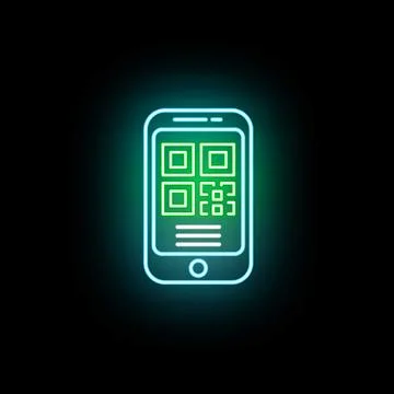 Smartphone displaying qr code in neon light Stock Illustration