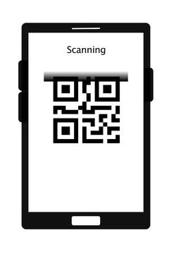 Smartphone displaying QR code on screen on white background イラスト素材