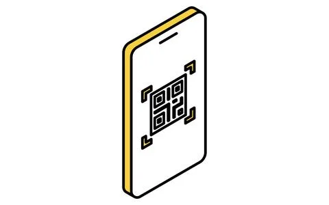 Smartphone displaying QR code simple line drawing icon, isometric illustrat.. 스톡 일러스트
