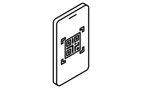 Smartphone displaying QR code simple line drawing icon, isometric illustrat.. Illustrazione stock