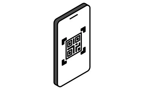 Smartphone displaying QR code simple line drawing icon, isometric illustrat.. Illustrazione stock