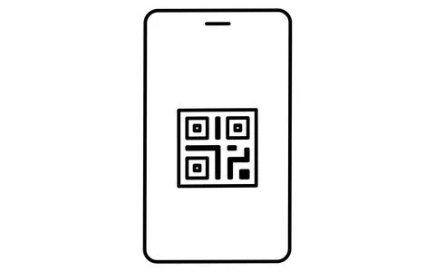 Smartphone displaying QR code simple line drawing icon, illustration of dig.. 스톡 일러스트