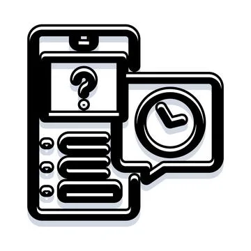 Smartphone displaying question mark and clock icon Illustrazione stock