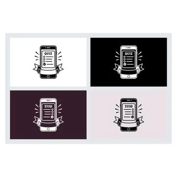 Smartphone displaying a quiz interface with a decorative ribbon banner in v.. Stock Illustration