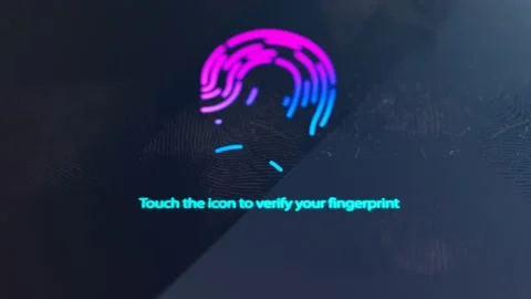 A smartphone displaying on the screen an icon to verify a fingerprint. Security. Stock Footage 145764148