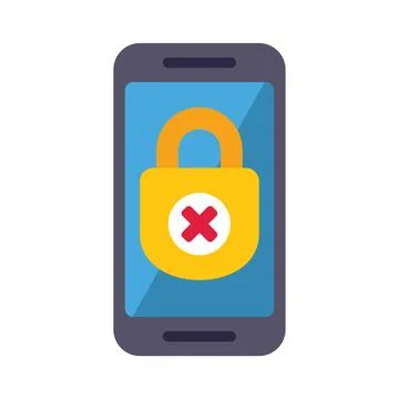Smartphone displaying security warning with closed lock icon Stock Illustration
