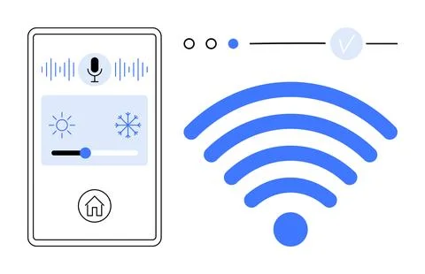 Smartphone displaying smart home control panel with voice command, temperatur Stock Illustration