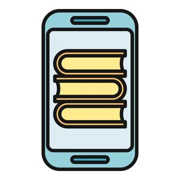 Smartphone displaying stacked books representing digital reading library イラスト素材