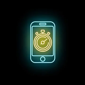 Smartphone displaying stopwatch app in neon glow Stock Illustration